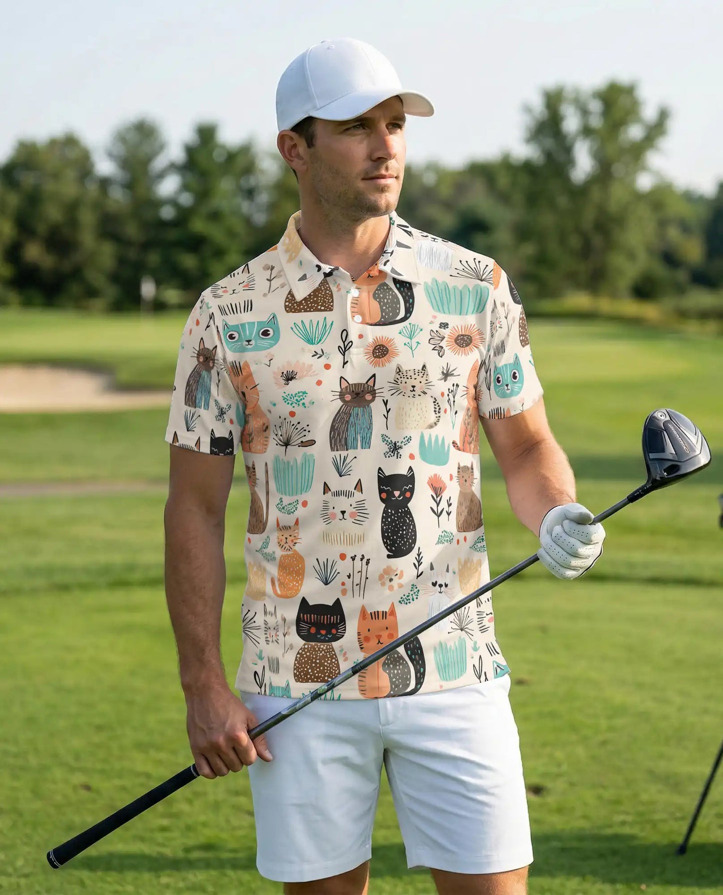 Cute Cartoon Cat Polo Shirt – Fun Cat Pattern All Over Print | Azhobbyshop