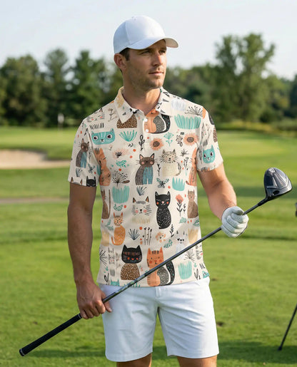Cute Cartoon Cat Polo Shirt – Fun Cat Pattern All Over Print | Azhobbyshop