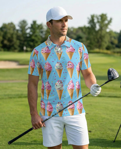 Ice Cream Cone Polo Shirt – Colorful Sweet Dessert Print | Azhobbyshop