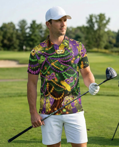 Mardi Gras Mask Beads Tree Polo Shirt | Azhobbyshop