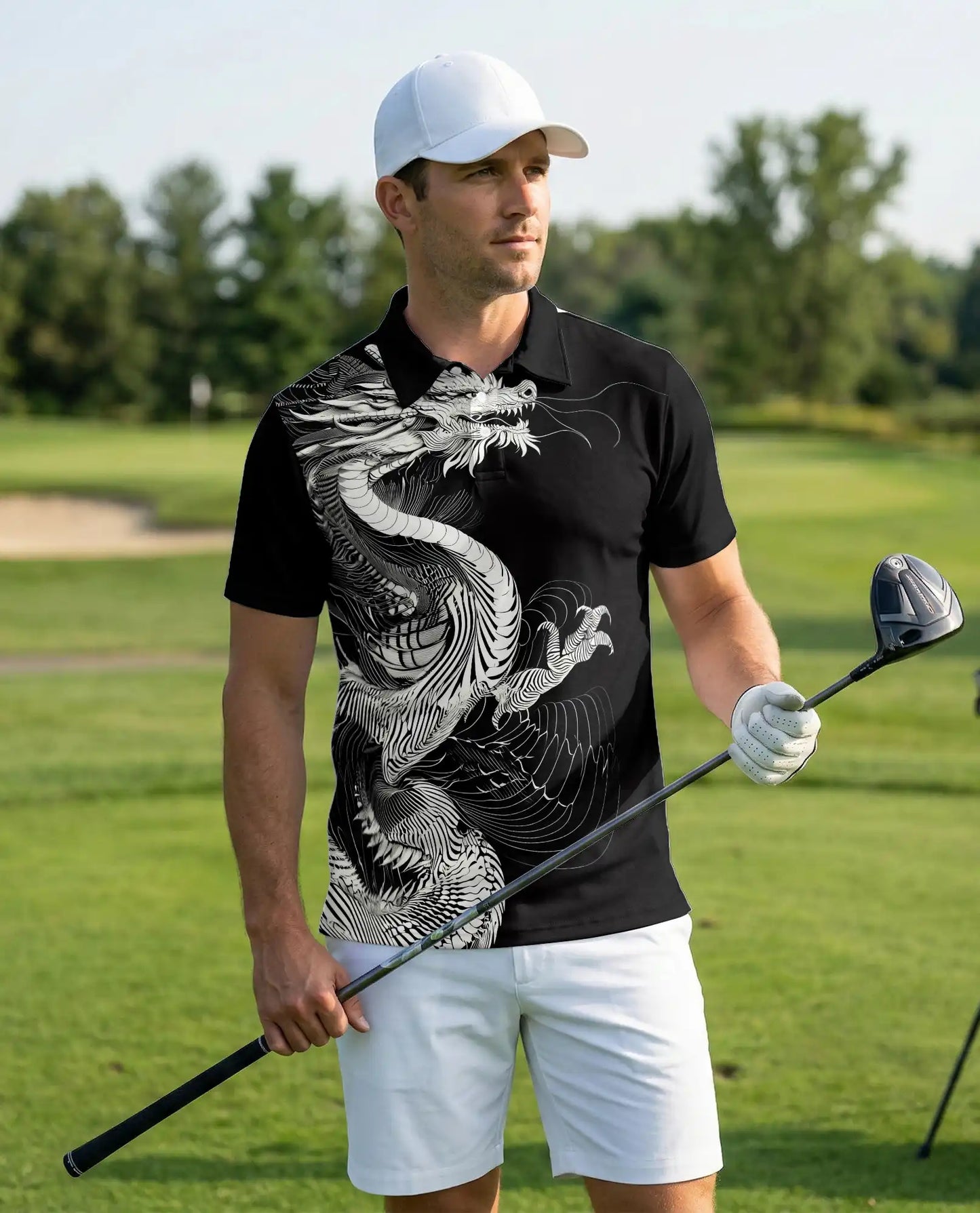 Black White Dragon Art Polo Shirt | Azhobbyshop