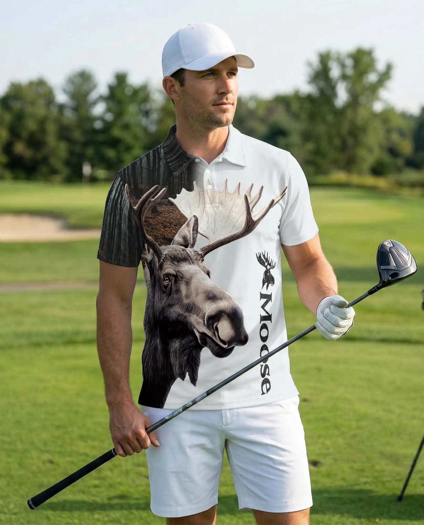 Moose Forest Polo Shirt – Wildlife Elk Graphic Nature Print | Azhobbyshop