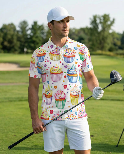 Cupcake Polo Shirt -Colorful Dessert Print Cute Sweet Treat Shirt | Azhobbyshop