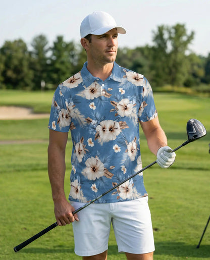 Hibiscus Flowers Polo Shirt -Hawaiian Tropical Floral Style | Azhobbyshop