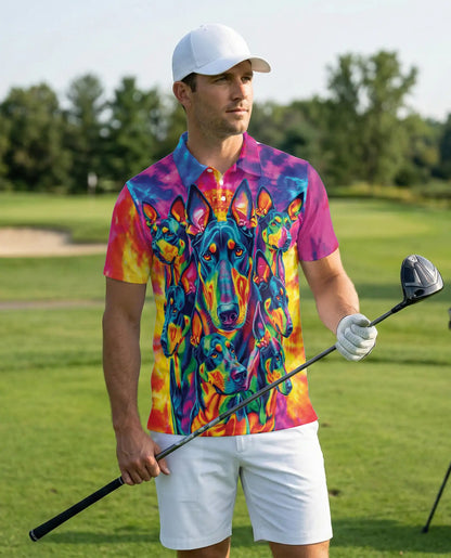 Doberman 3D Polo Shirt for Men – Colorful Psychedelic Dog Lover Style | Azhobbyshop