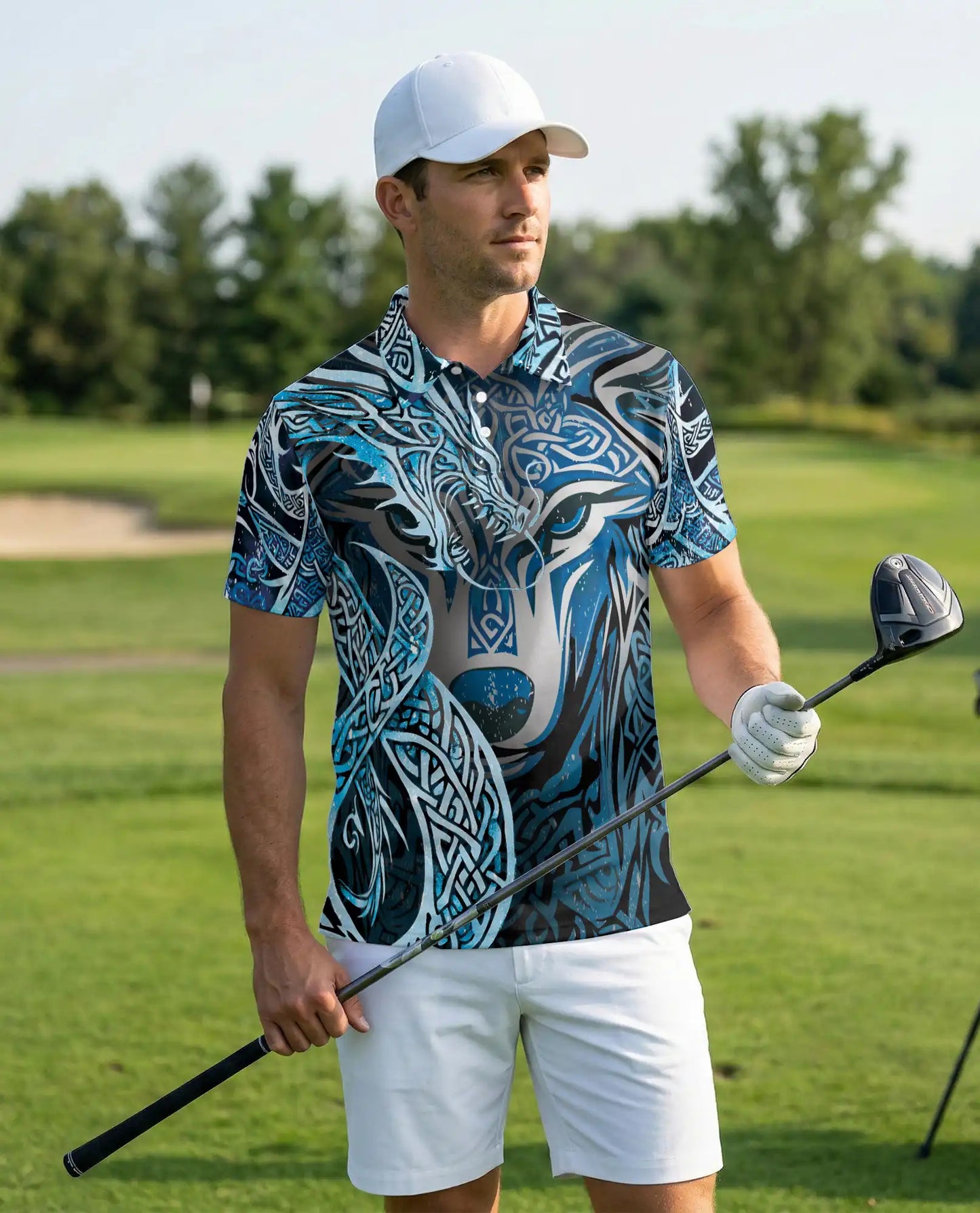 Wolf Tribal Polo Shirt- Celtic Wolf Viking Style | Azhobbyshop