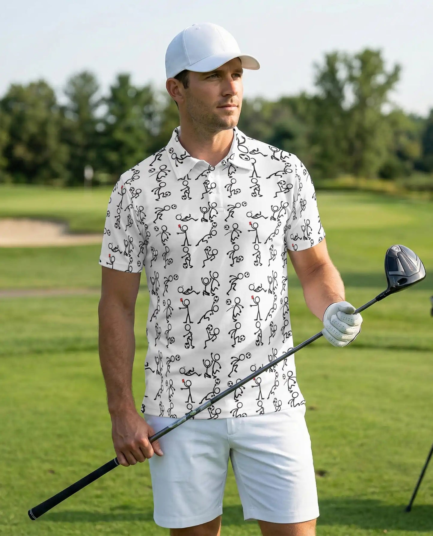 Funny Soccer Stickman 3D Polo Shirt for Men – Cartoon Football Player Style | Azhobbyshop