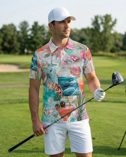 Cocktail Summer 3D Polo Shirt for Men – Tropical Beach Party Style | Azhobbyshop