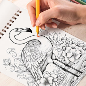 Flamingo Spiral Bound Coloring Book, Unleash Your Creativity with 30 Captivating Coloring Pages, Showcasing the Grace and Beauty of Flamingos