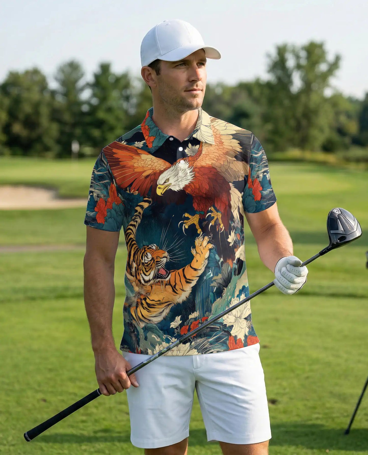 Tiger and Eagle Polo Shirt- Japanese Style Powerful Animal Design | Azhobbyshop