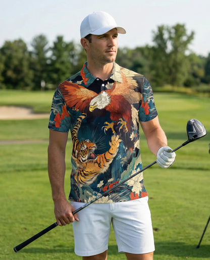 Tiger and Eagle Polo Shirt- Japanese Style Powerful Animal Design | Azhobbyshop