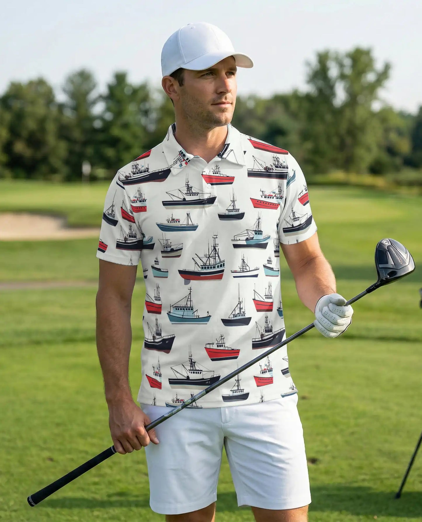 Fishing Boat 3D Polo Shirt for Men – Nautical Ocean Coastal Style | Azhobbyshop