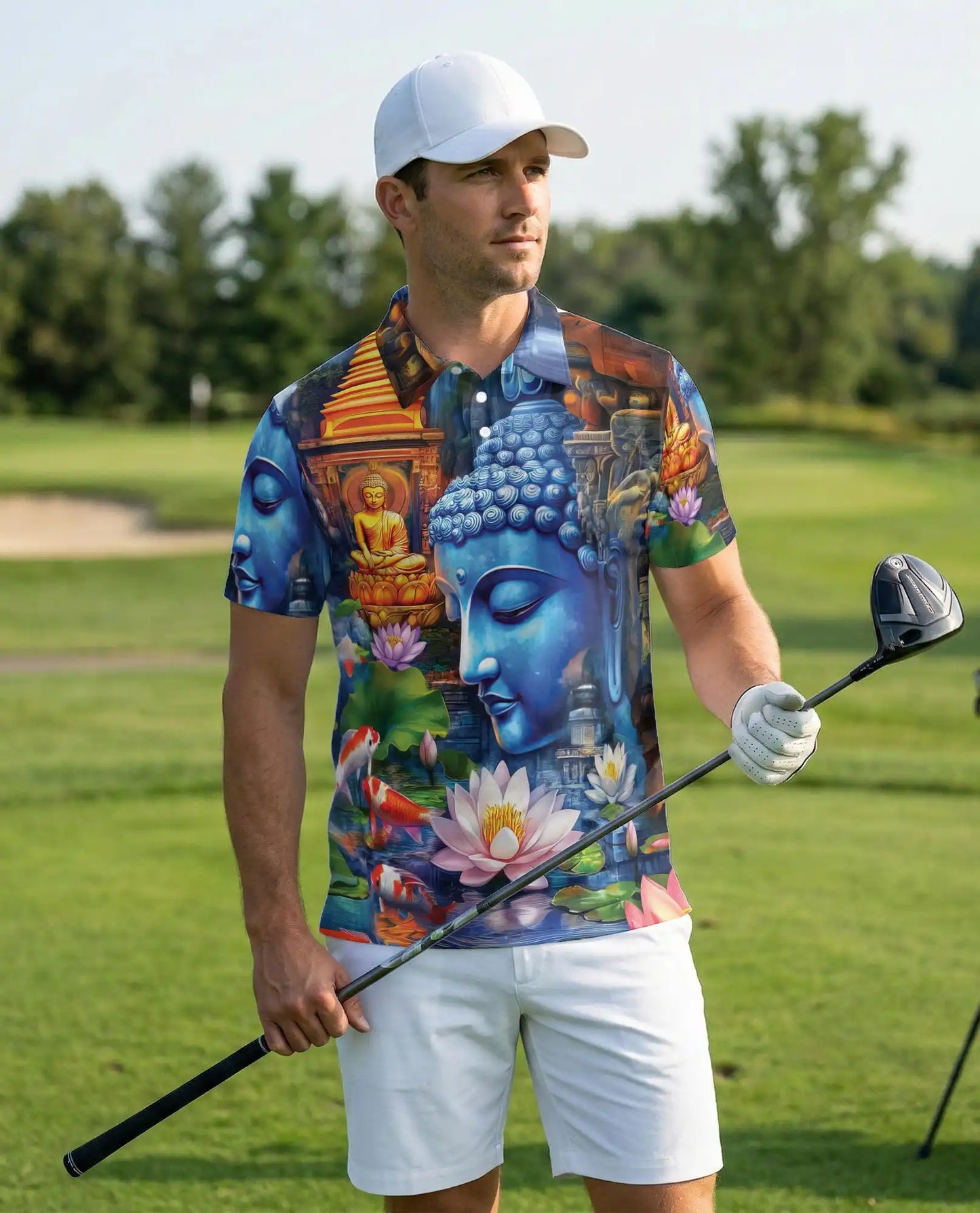 Buddha Lotus Polo Shirt -Zen Spiritual Koi Japanese Style | Azhobbyshop