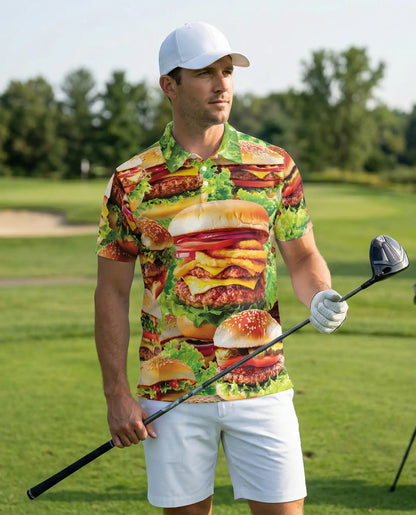Burger 3D Polo Shirt for Men – Funny Fast Food Style | Azhobbyshop