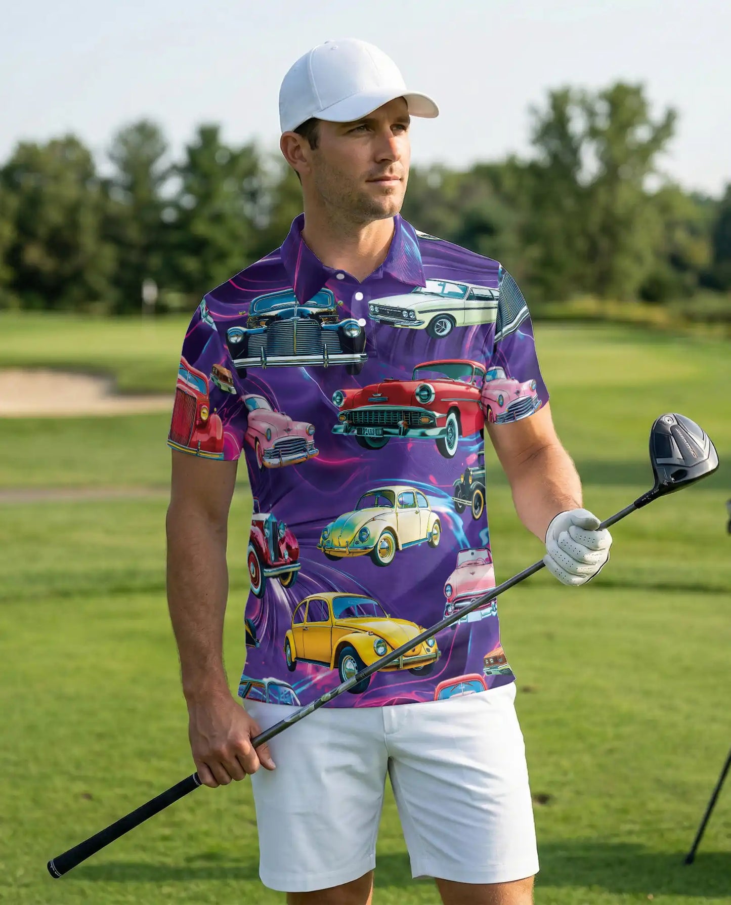 Vintage Cars 3D Polo Shirt for Men – Retro Classic Auto Style | Azhobbyshop