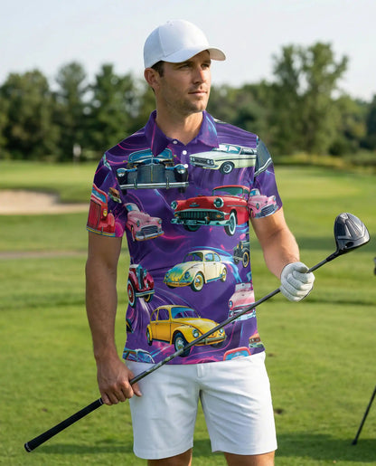 Vintage Cars 3D Polo Shirt for Men – Retro Classic Auto Style | Azhobbyshop