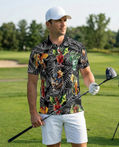 Dragon Cocktail Polo Shirt -Tropical Fantasy Party Style | Azhobbyshop