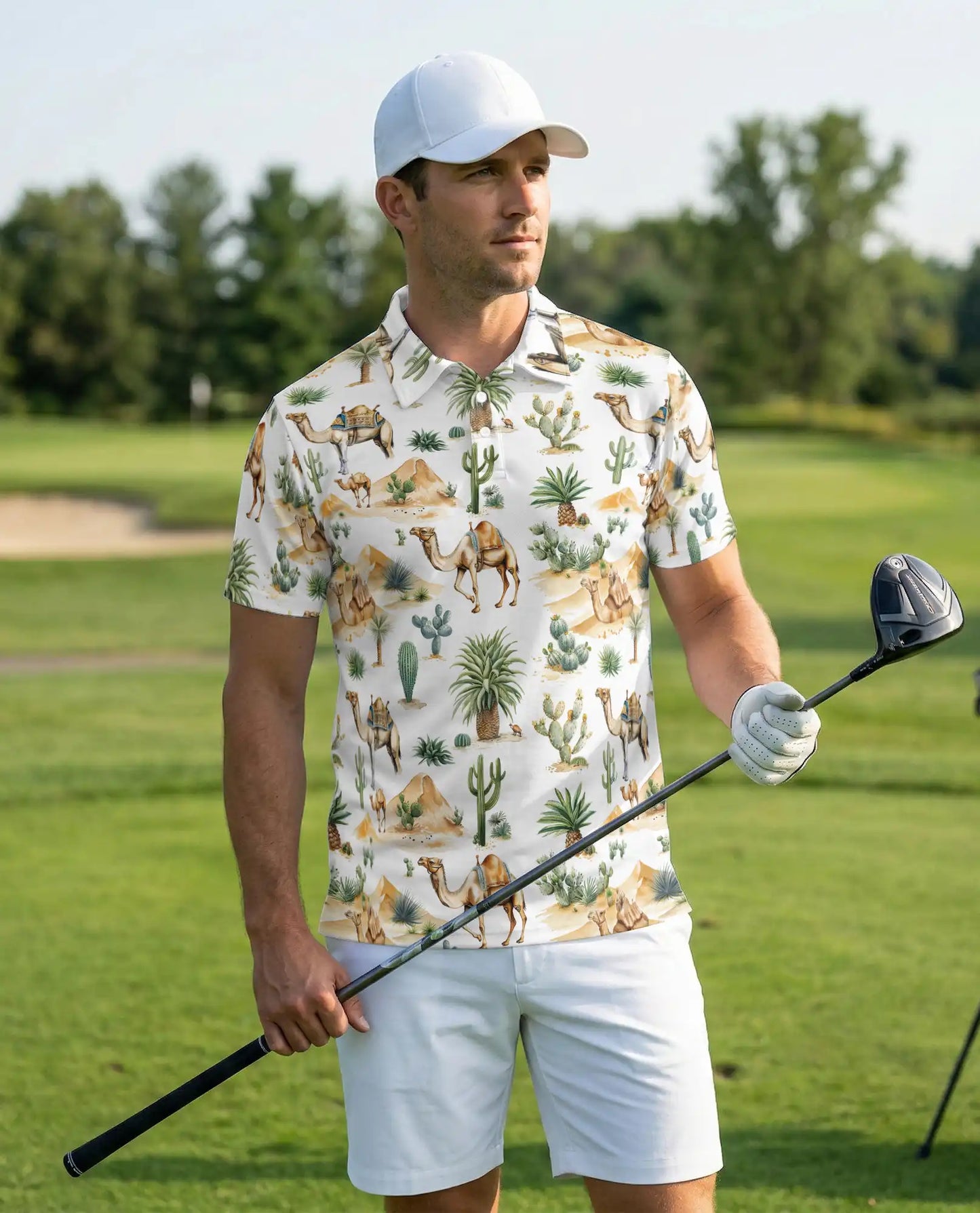 Camel Desert 3D Polo Shirt for Men – Cactus Western Summer Style | Azhobbyshop