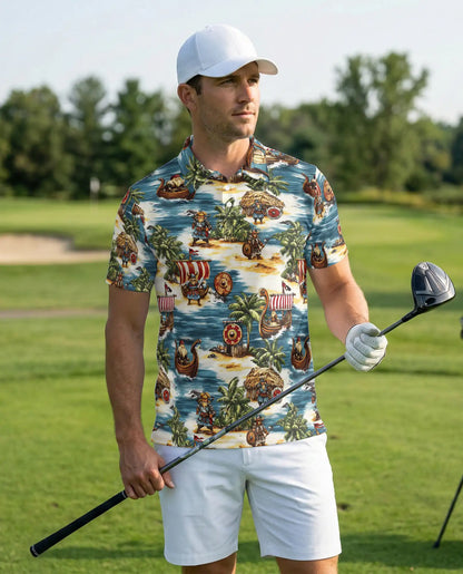 Viking Hawaiian 3D Polo Shirt for Men – Norse Warrior Island Style | Azhobbyshop