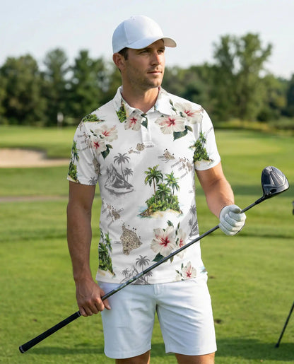 Hawaii Map Hawaiian Polo Shirt – Hibiscus Tropical Island Shirt | Azhobbyshop