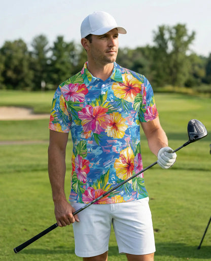 Hibiscus Seas Polo Shirt- Hawaiian Floral Tropical Style | Azhobbyshop