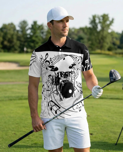 Drum Music 3D Polo Shirt for Men – Drummer Band Musical Style | Azhobbyshop