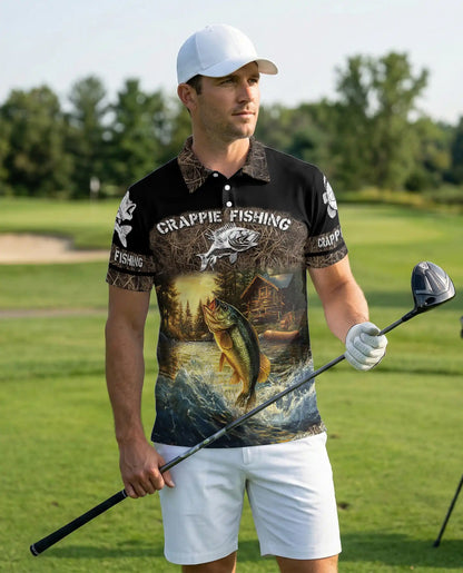 Crappie Fishing 3D Polo Shirt for Men – Lake Cabin Angler Gift | Azhobbyshop