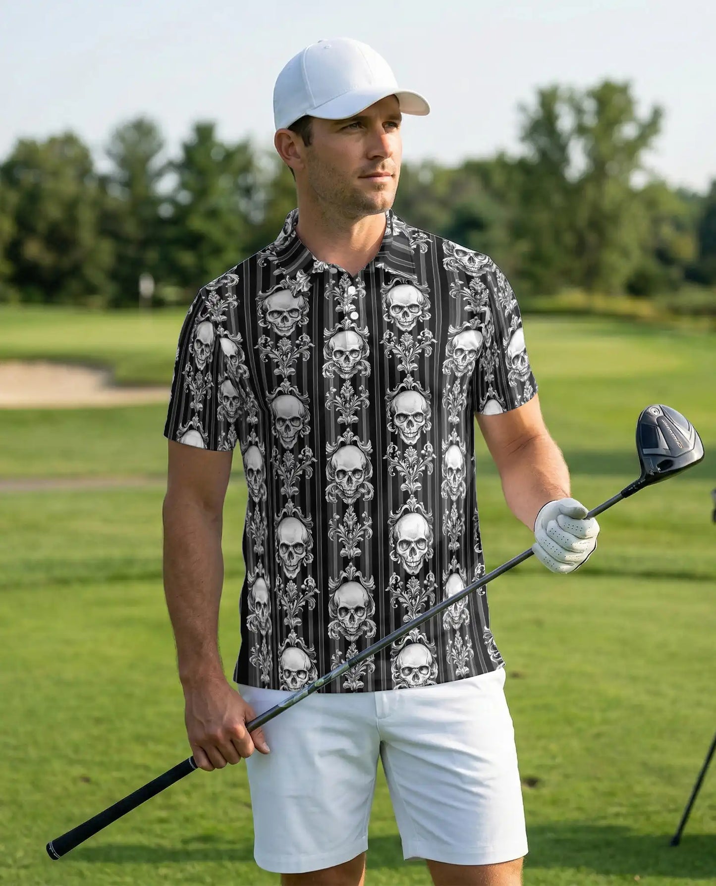Skull Gothic Stripe Polo Shirt | Azhobbyshop