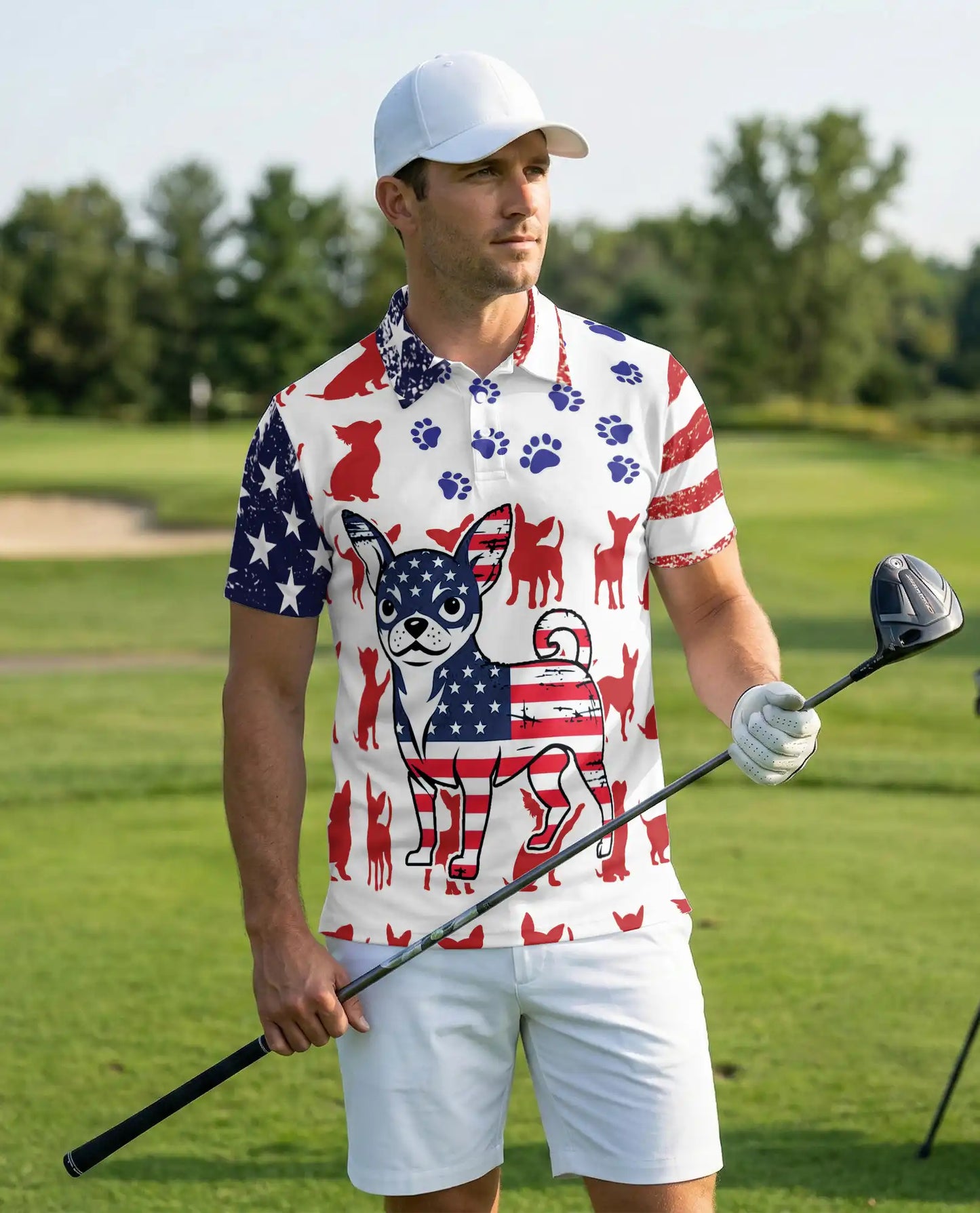American Flag Chihuahua Polo Shirt – Patriotic Dog Paw Print | Azhobbyshop