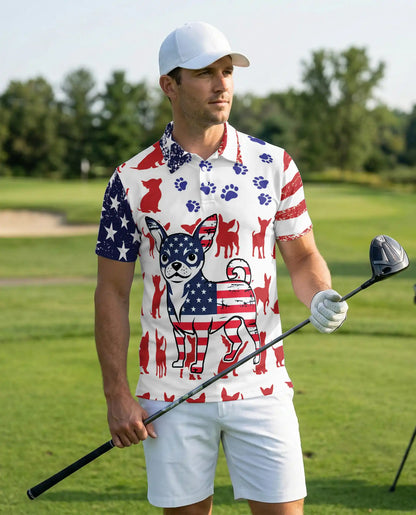 American Flag Chihuahua Polo Shirt – Patriotic Dog Paw Print | Azhobbyshop