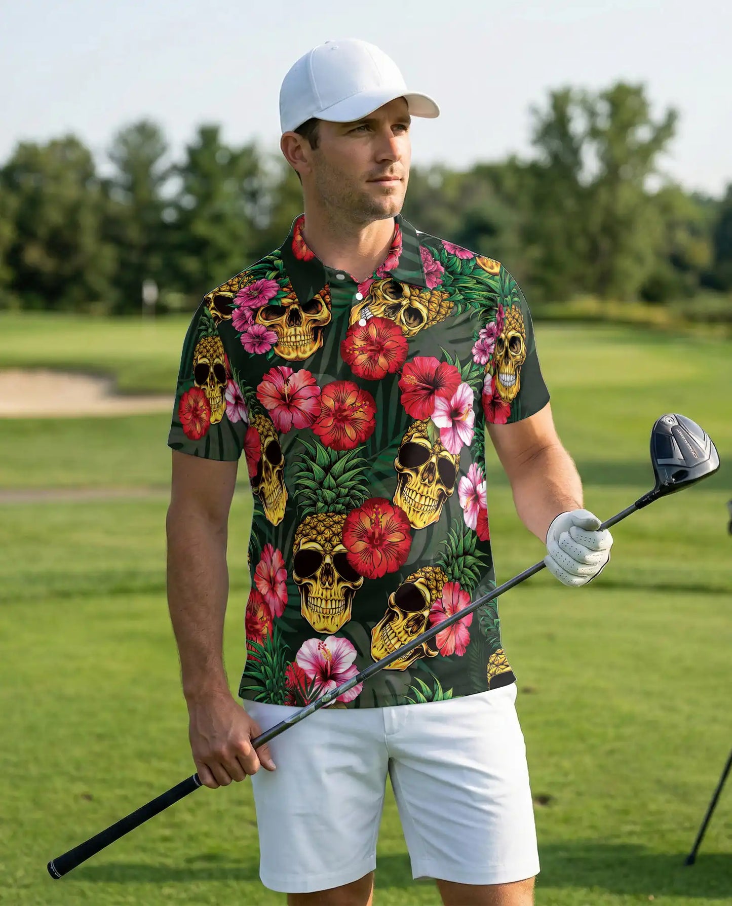 Skull Pineapple 3D Polo Shirt for Men – Tropical Hawaiian Bold Style | Azhobbyshop
