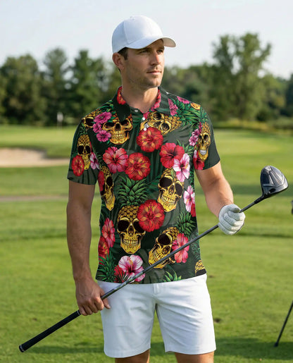 Skull Pineapple 3D Polo Shirt for Men – Tropical Hawaiian Bold Style | Azhobbyshop