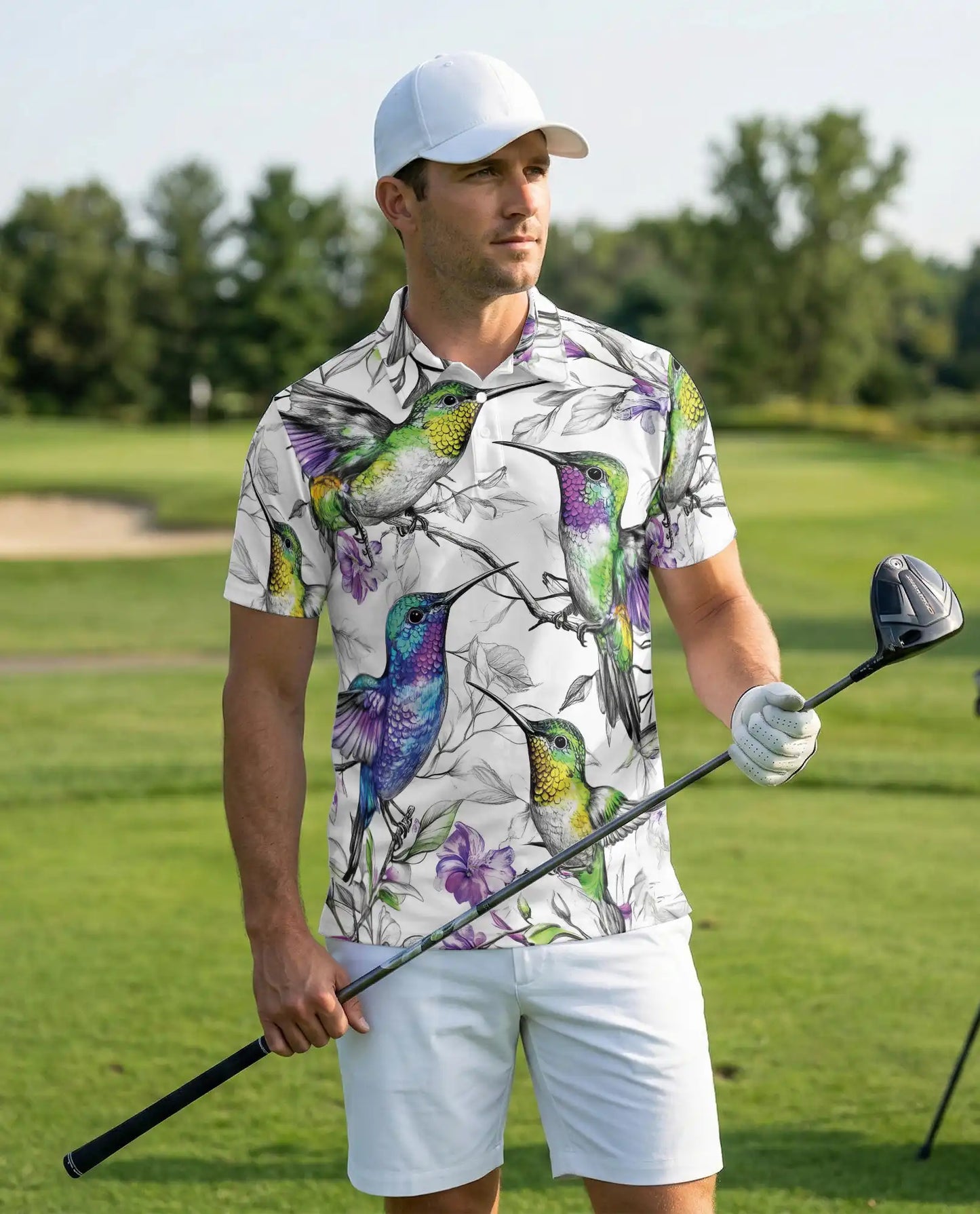 Hummingbird 3D Polo Shirt for Men – Colorful Bird Floral Art Style | Azhobbyshop