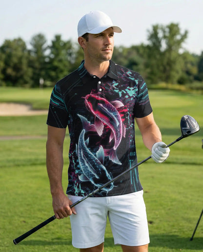 Cyberpunk Koi Fish 3D Polo Shirt – Neon Futuristic Japanese Style | Azhobbyshop