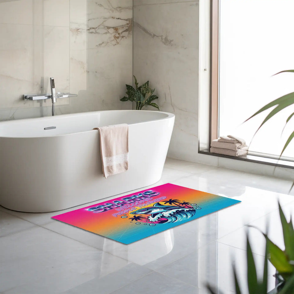 Retro Shark Doormat – Neon Sunset Shark Welcome Mat