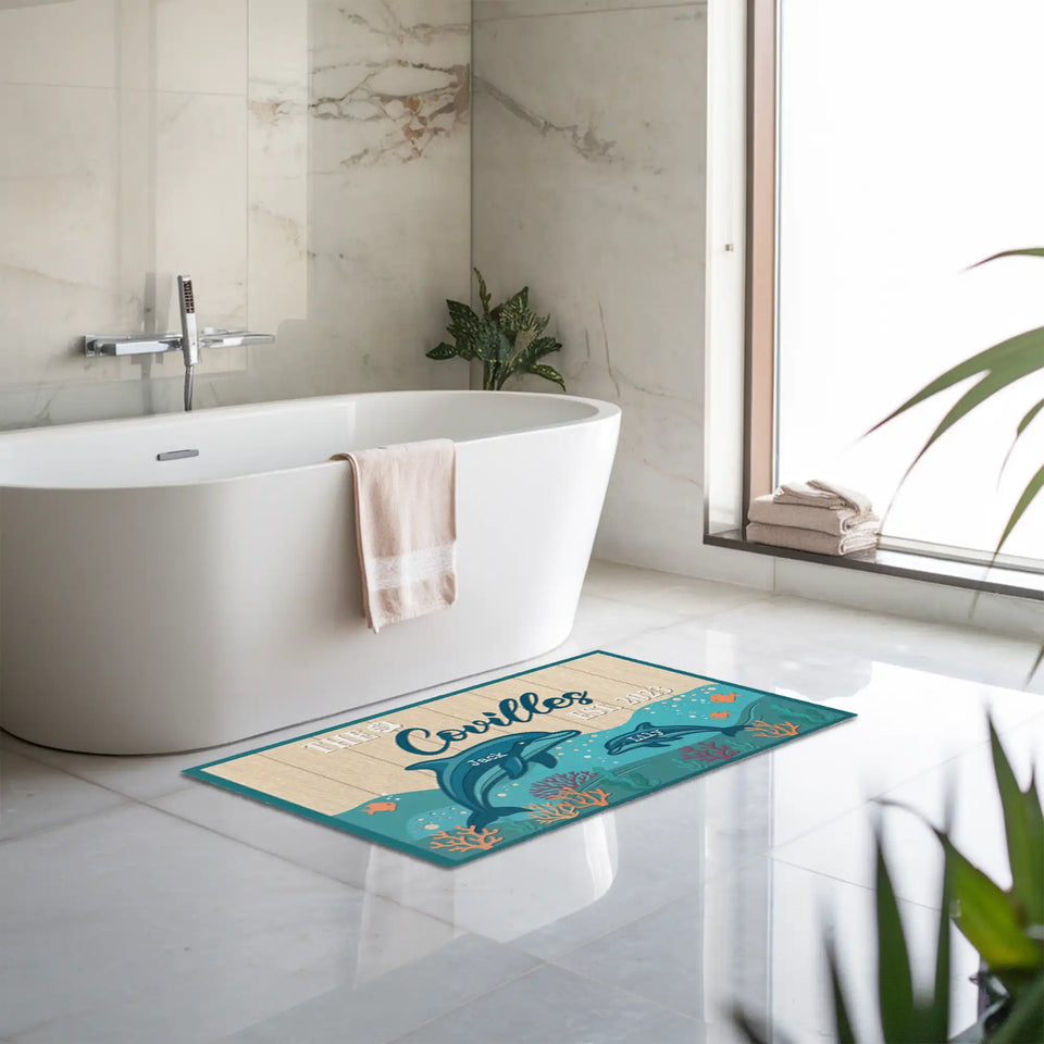 Personalized Dolphin Family Doormat – Custom Names Ocean Mat