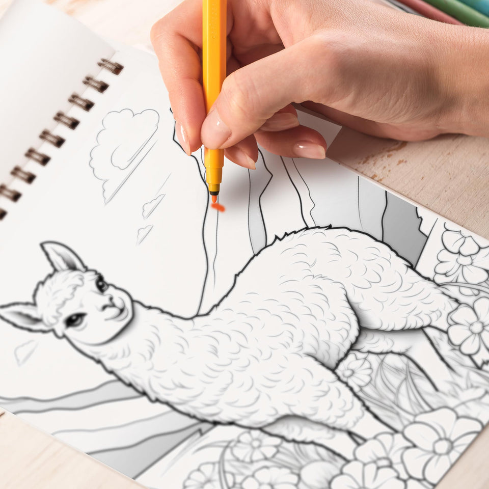 Llama Spiral Bound Coloring Book, Unleash Your Creativity with 30 Coloring Pages, Bringing to Life the Playfulness and Charm of Llamas