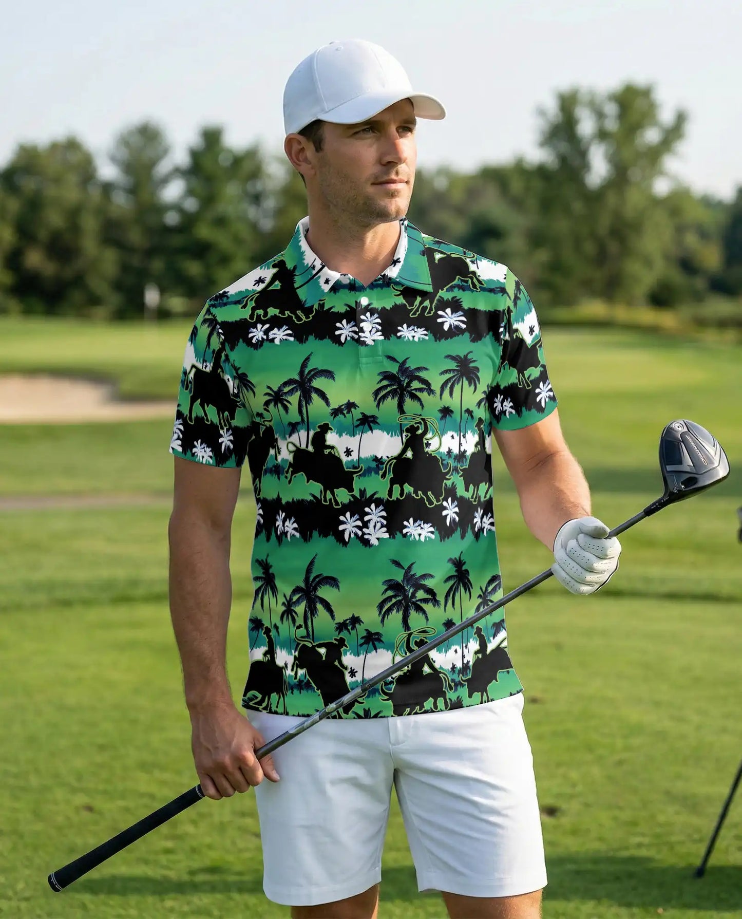 Cowboy Tropical Polo Shirt – Rodeo Palm Tree Western Print | Azhobbyshop