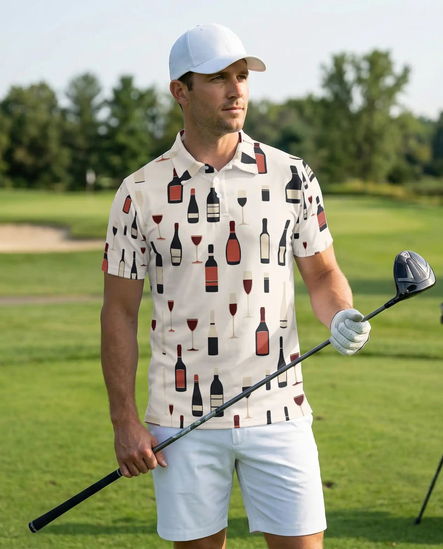Wine Bottle Pattern Polo Shirt | Azhobbyshop