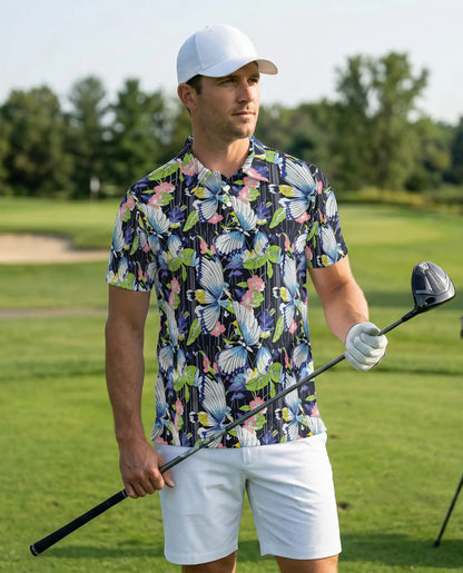Butterfly Floral 3D Polo Shirt for Men – Tropical Garden Nature Style | Azhobbyshop