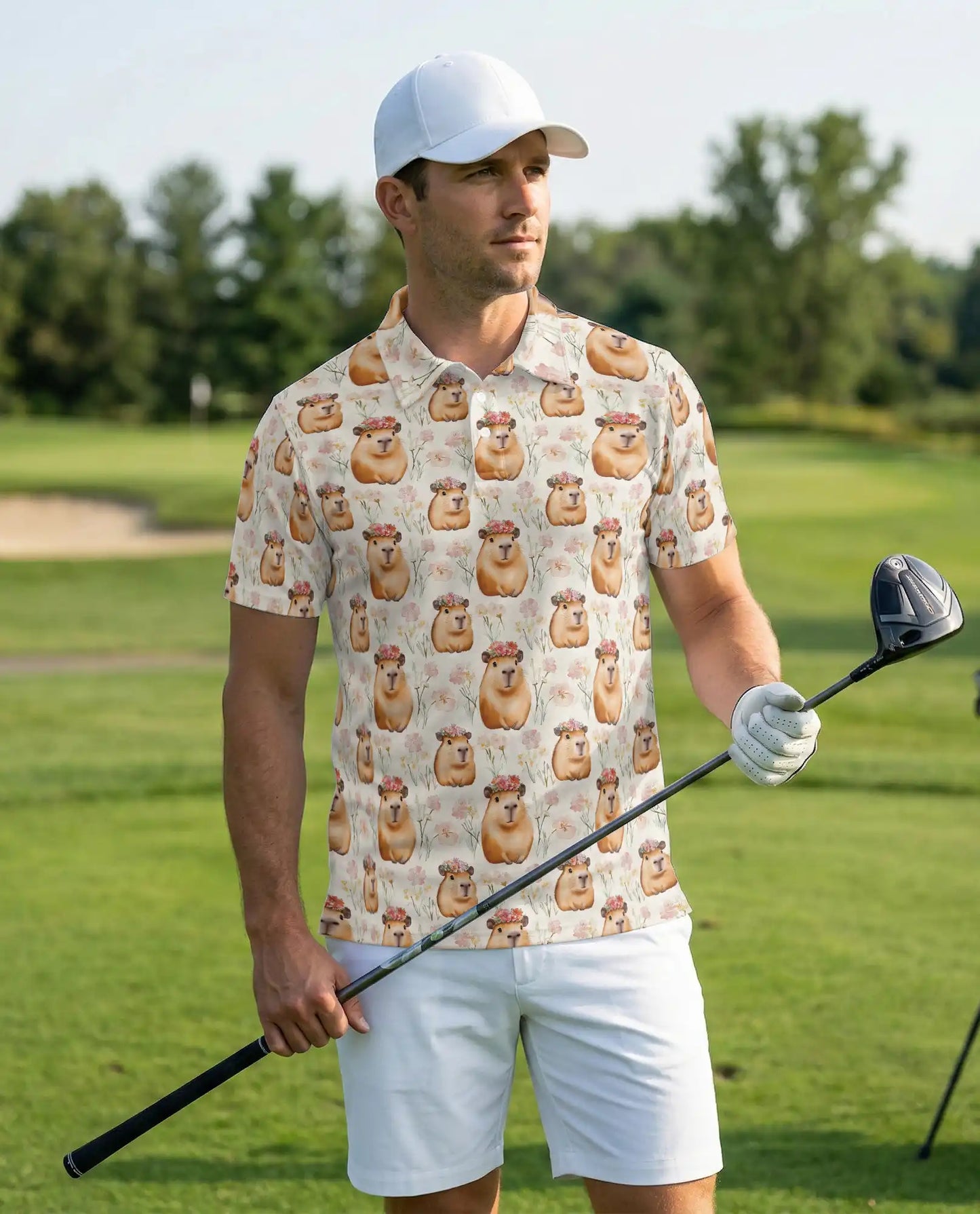 Cute Capybara Floral 3D Polo Shirt for Men – Funny Animal Pattern | Azhobbyshop