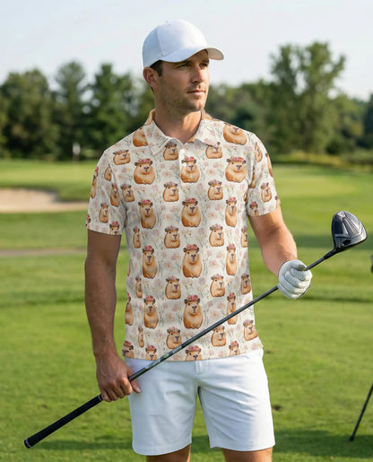 Cute Capybara Floral 3D Polo Shirt for Men – Funny Animal Pattern | Azhobbyshop