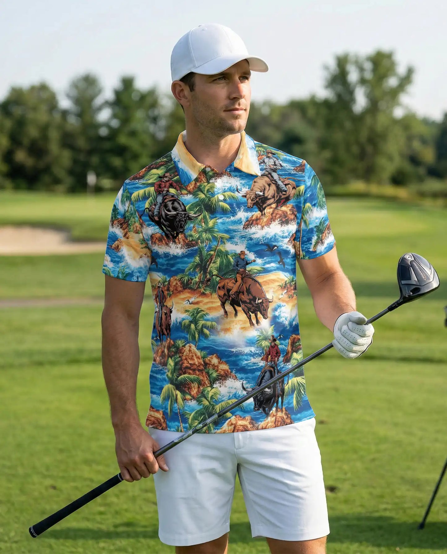 Bull Riding On Beach Polo Shirt | Azhobbyshop