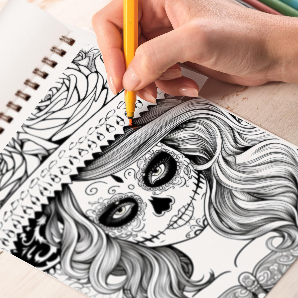 Day Of Dead Spiral Bound Coloring Book, Celebrate the Joyful Remembrance with 30 Mesmerizing Sugar Skulls Coloring Pages for Day of the Dead Art Fans to Explore the Intricate Patterns and Symbolism of Sugar Skulls