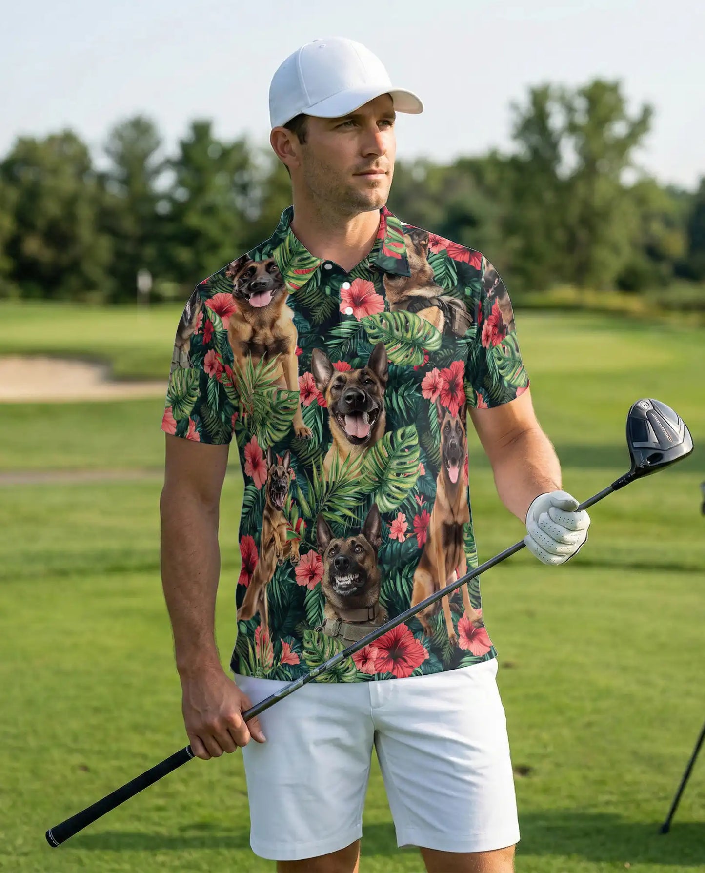 Belgian Malinois Tropical Polo Shirt – Military Dog Hawaiian Floral Style | Azhobbyshop