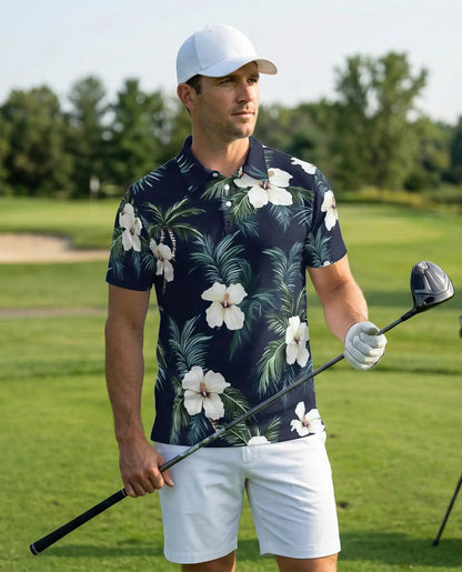 Hibiscus Hawaiian 3D Polo Shirt for Men – Tropical Floral Summer Style | Azhobbyshop