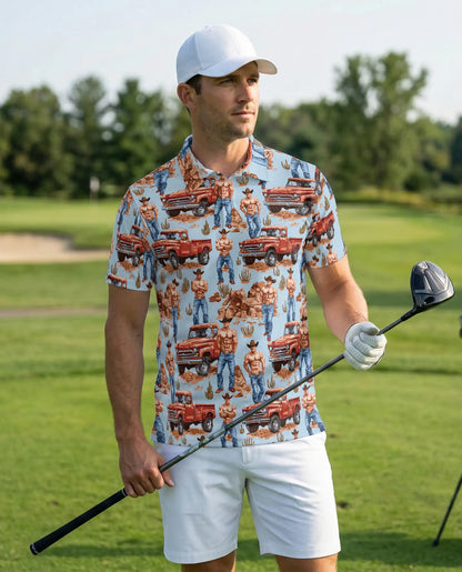 Sexy Cowboy Vintage Truck Polo Shirt – Western Ranch Style Men’s Shirt | Azhobbyshop