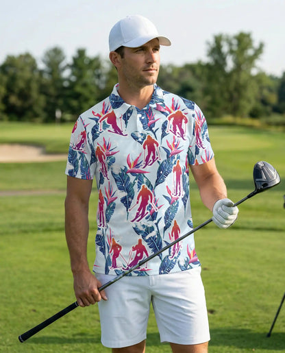 Skiing Tropical 3D Polo Shirt for Men – Floral Winter Vacation Style | Azhobbyshop