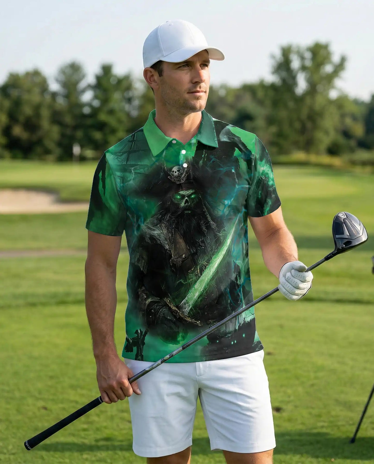 Ghost Pirate Skull Polo Shirt – Dark Fantasy Pirate Graphic | Azhobbyshop