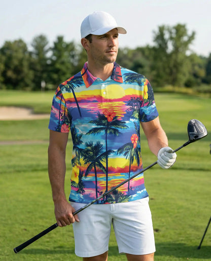 Diamond Head Hawaiian Polo Shirt – Tropical Sunset Hawaii Beach Shirt | Azhobbyshop